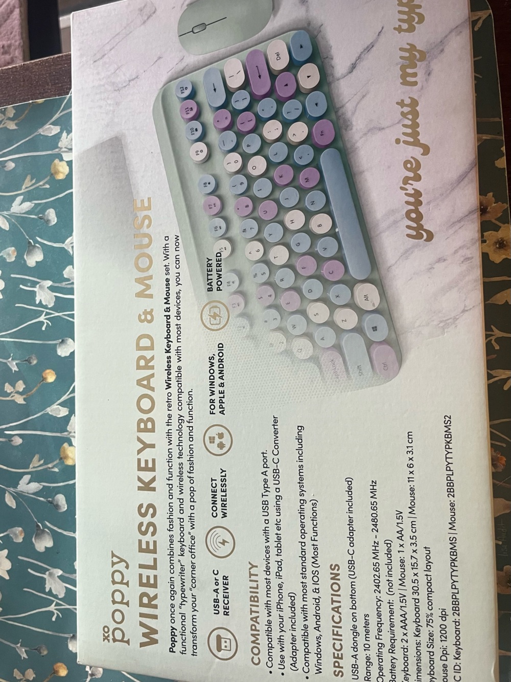 Poppy - Wireless Retro Round-Key Keyboard & Mouse - Pastel Multi - Picture 3 of 3